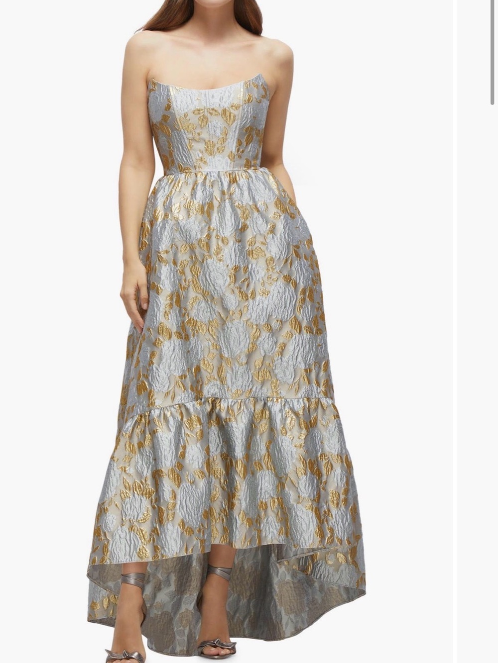Dessy Floral Brocade Strapless High-low Winter Mist